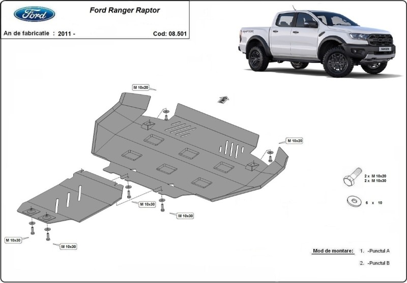 Plieninė variklio apsauga Ford Ranger Raptor (2020-2023)