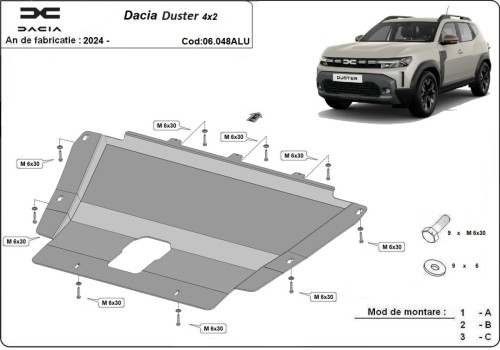 Aliumininė variklio apsauga Dacia Duster - 4x2 (2024-2026)