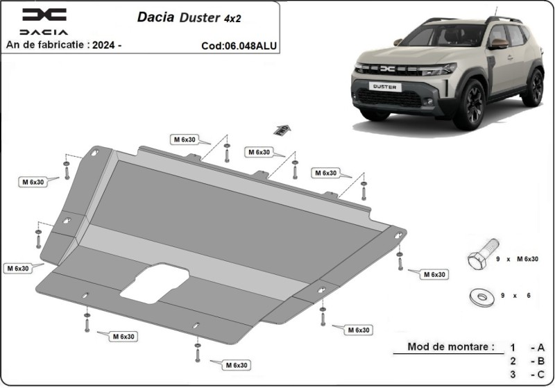 Aliumininė variklio apsauga Dacia Duster - 4x2 (2024-2026)