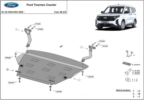 Plieninė variklio apsauga Ford Tourneo Courier (2023-2026)