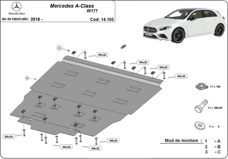 Plieninė variklio apsauga Mercedes A-Class W177 (2018-2026)