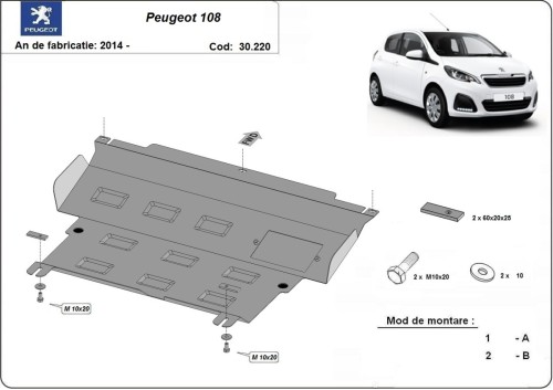 Plieninė variklio apsauga Peugeot 108 (2014-2021)
