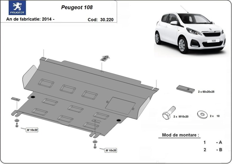 Plieninė variklio apsauga Peugeot 108 (2014-2021)