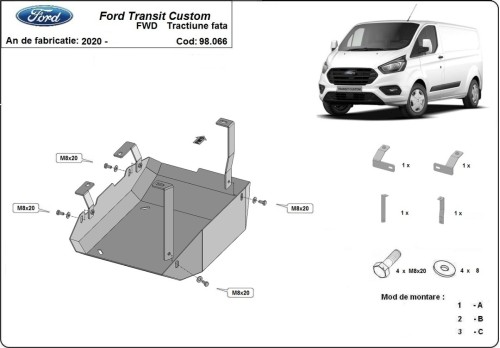 Plieninė AdBlue bako apsauga Ford Transit Custom (2020-2023) Plieninė AdBlue bako apsauga Ford Transit Custom (2020-2023)